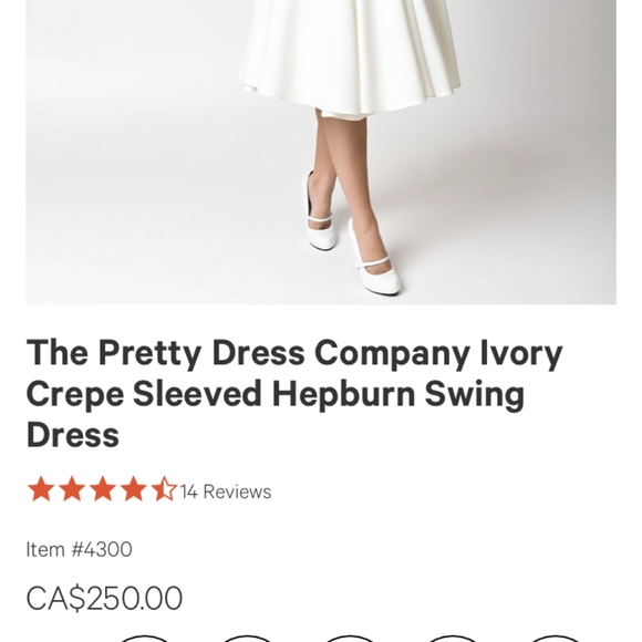 Unique Vintage Ivory Crepe Sleeved Hepburn Swing Dress - Picture 4 of 7